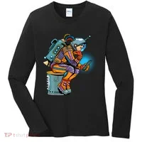 Retro Astronaut With Smartphone Women's Long Sleeve Shirt thumb 0