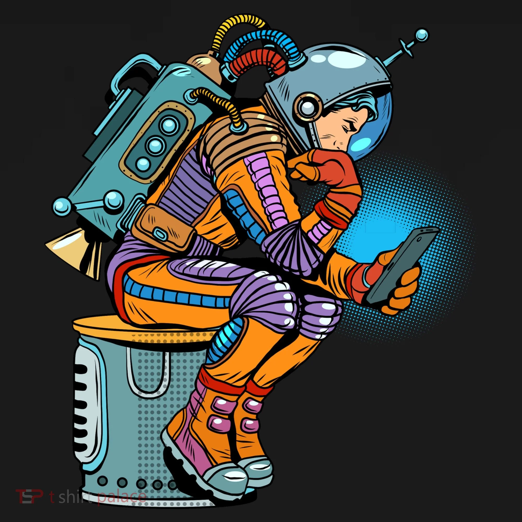 Retro Astronaut With Smartphone Women's Long Sleeve Shirt