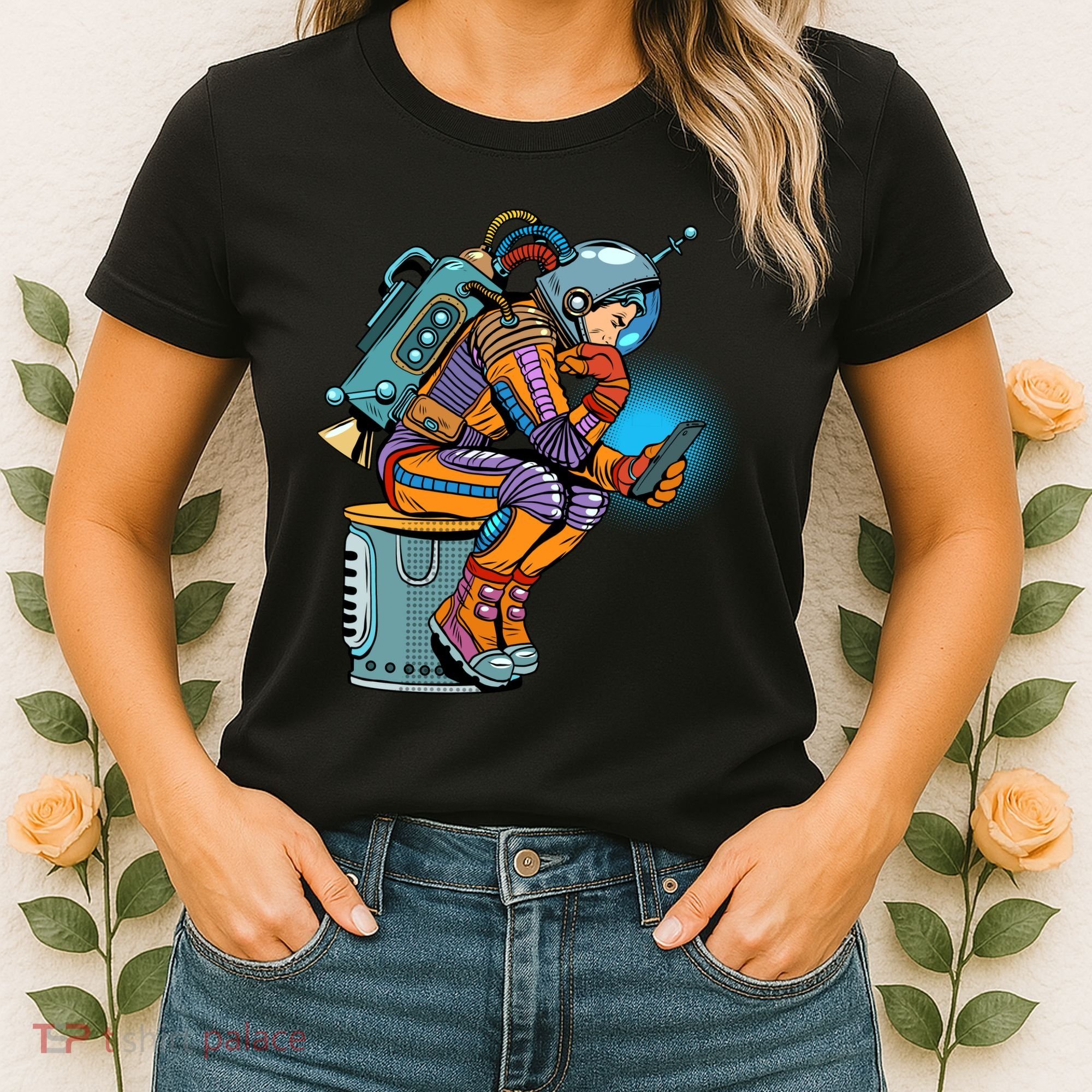 Retro Astronaut With Smartphone Women's T-Shirt