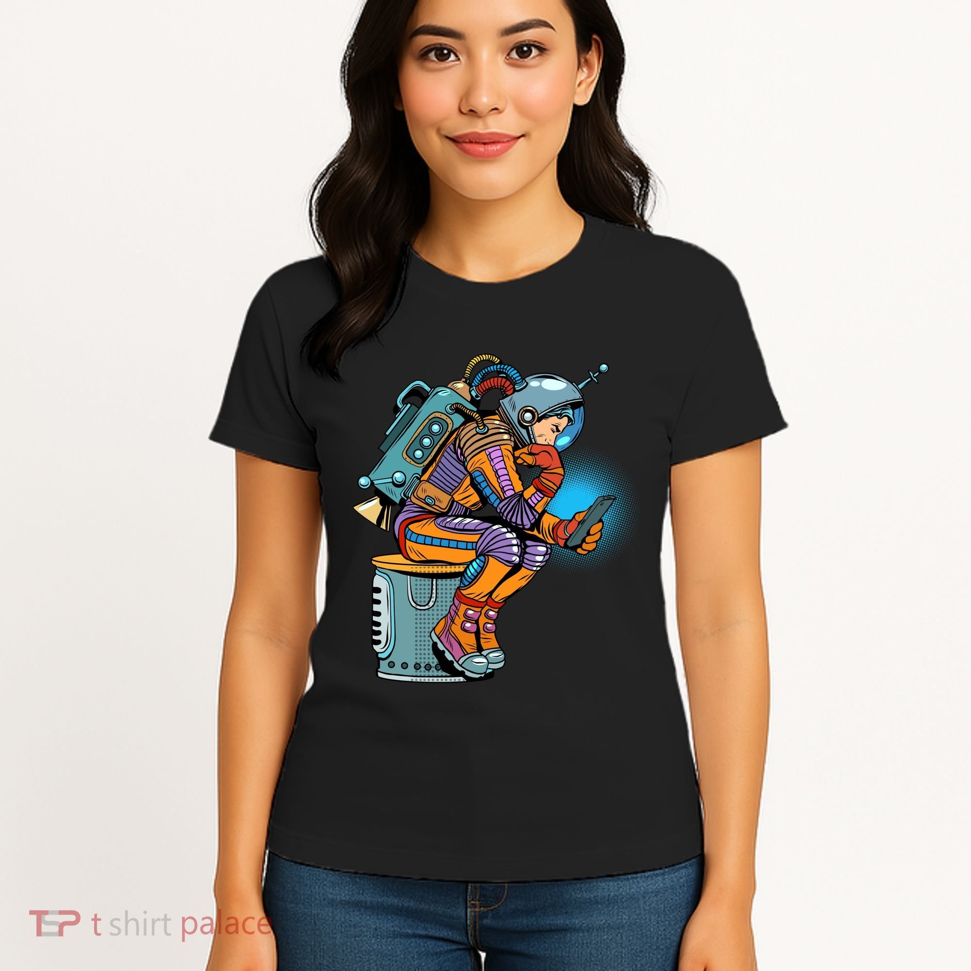 Retro Astronaut With Smartphone Women's T-Shirt