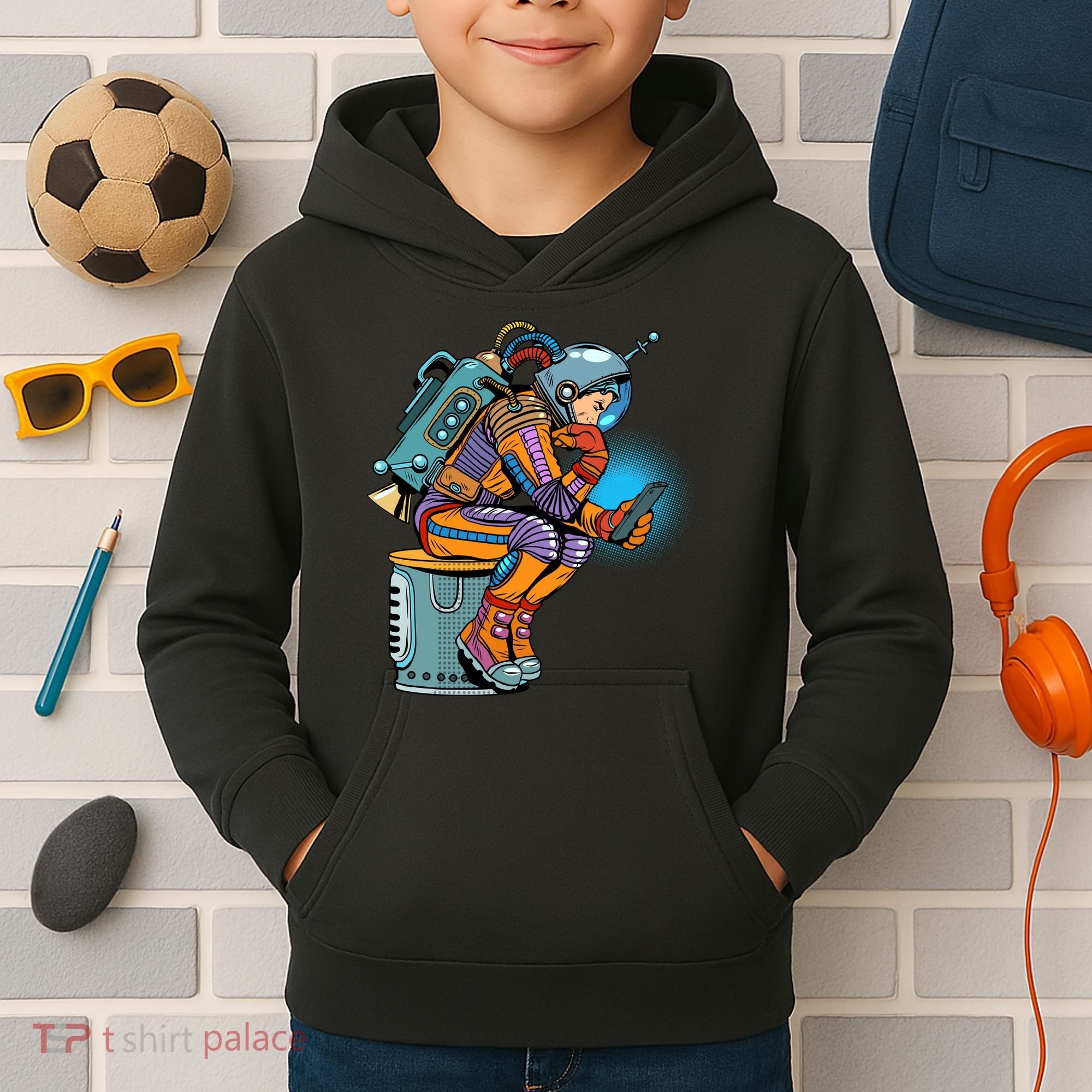 Retro Astronaut With Smartphone Kids Hoodie