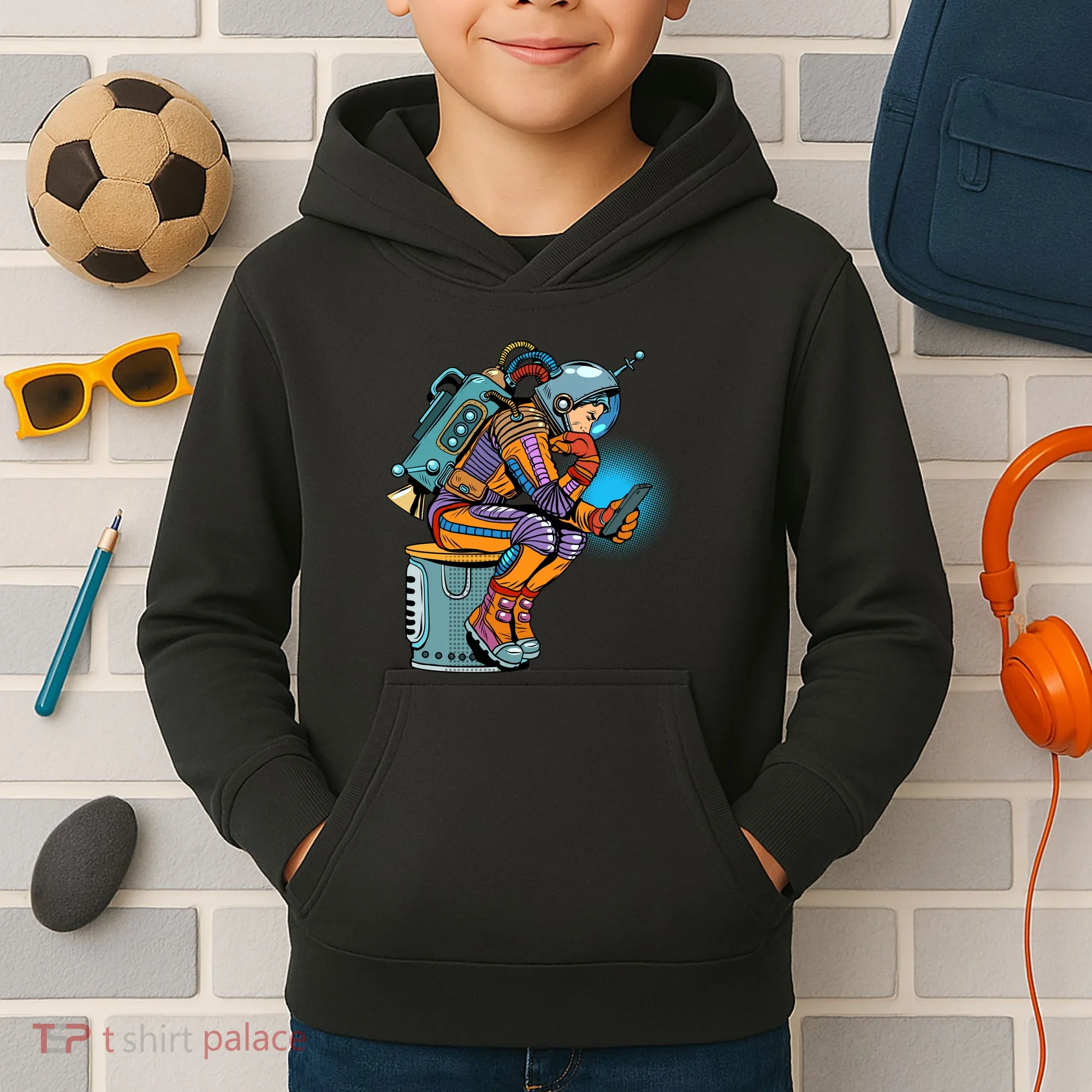 Retro Astronaut With Smartphone Kids Hoodie
