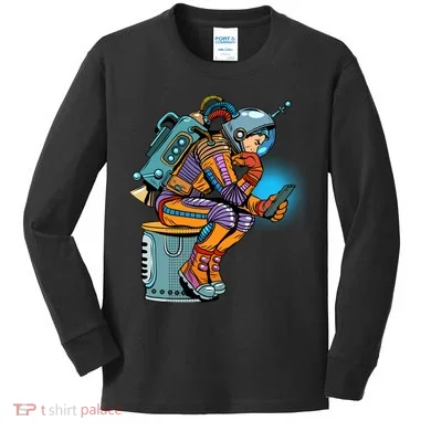 Retro Astronaut With Smartphone Kids Long Sleeve Shirt