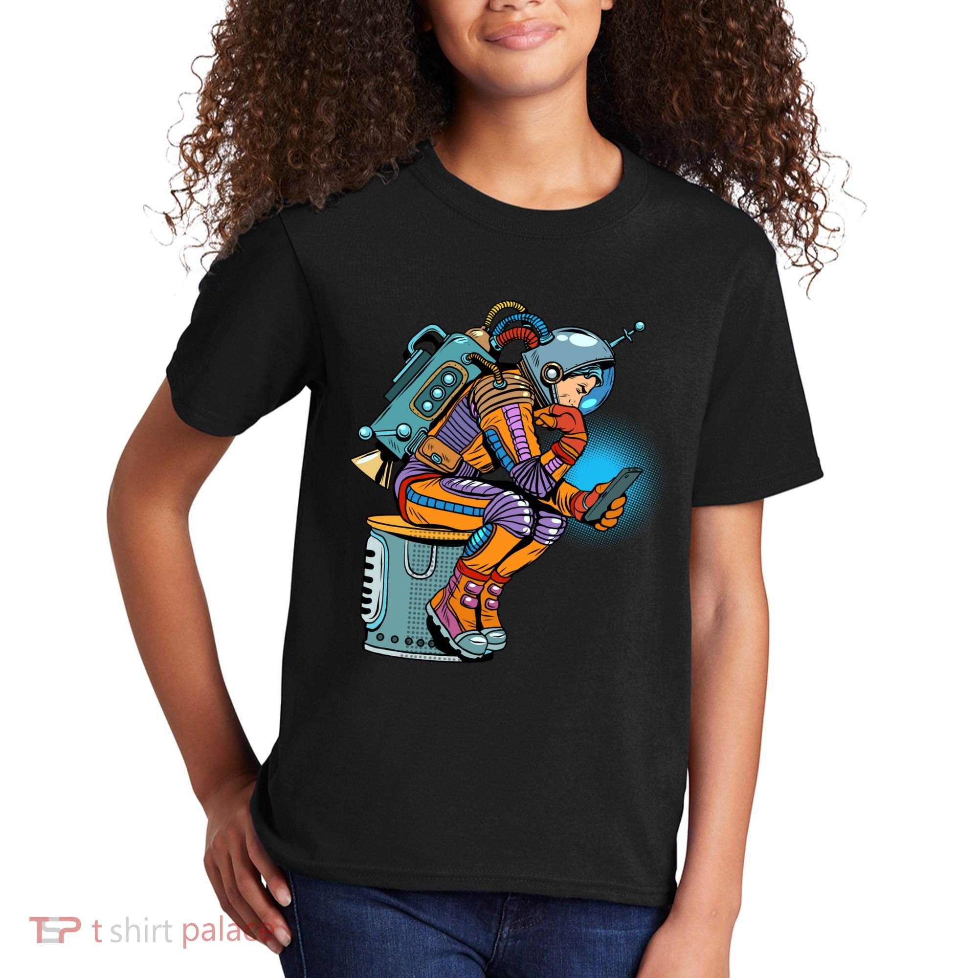 Retro Astronaut With Smartphone Kids T-Shirt