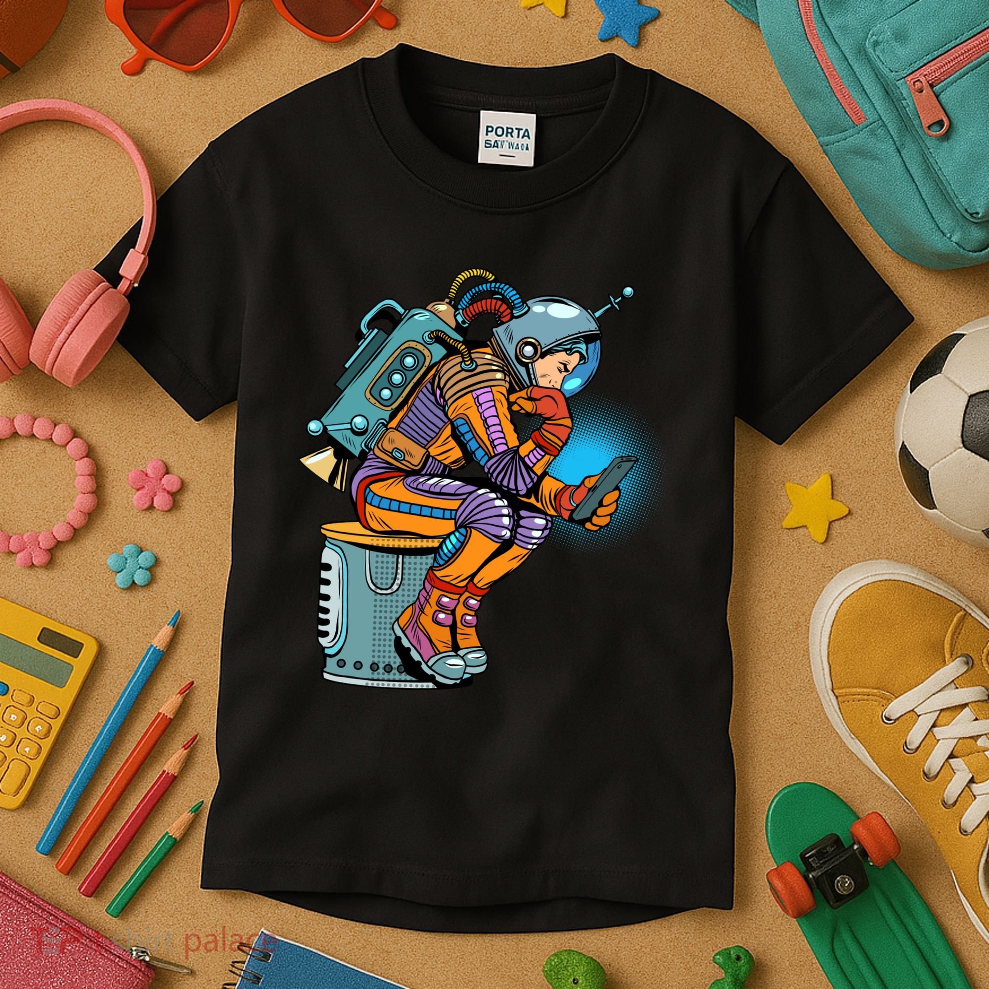Retro Astronaut With Smartphone Kids T-Shirt