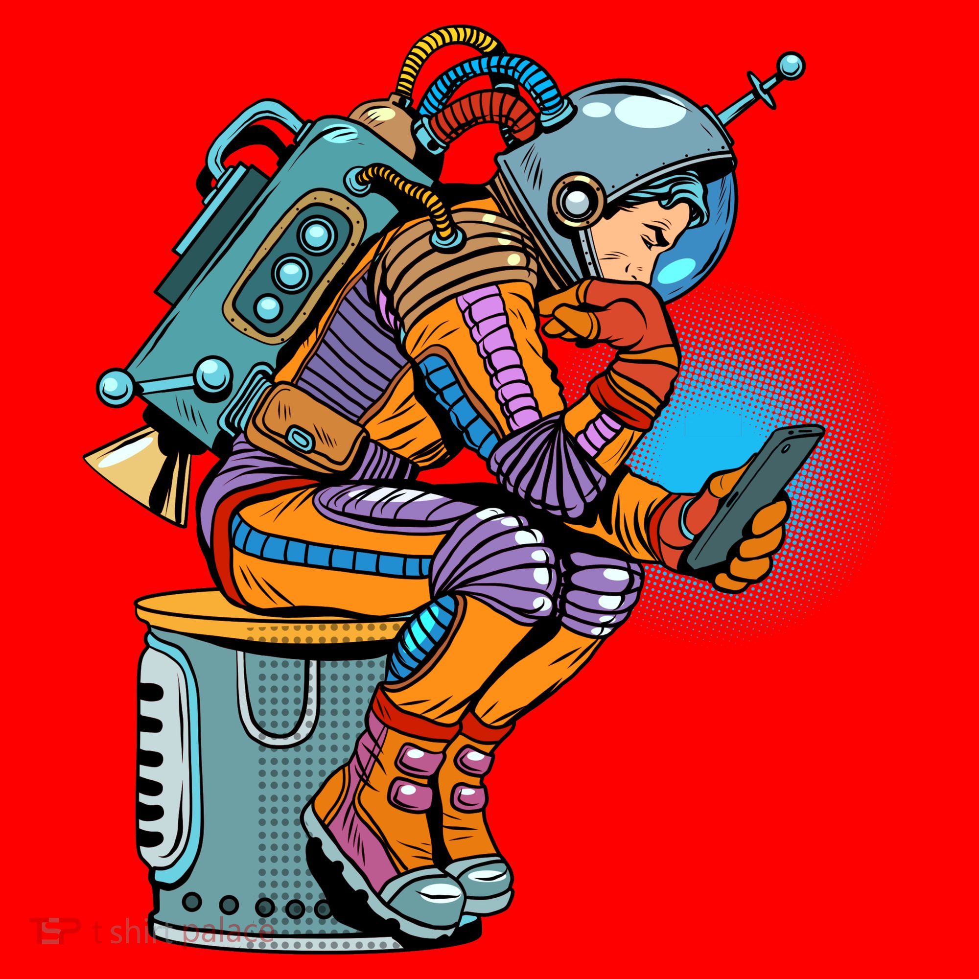 Retro Astronaut With Smartphone Santa Hat