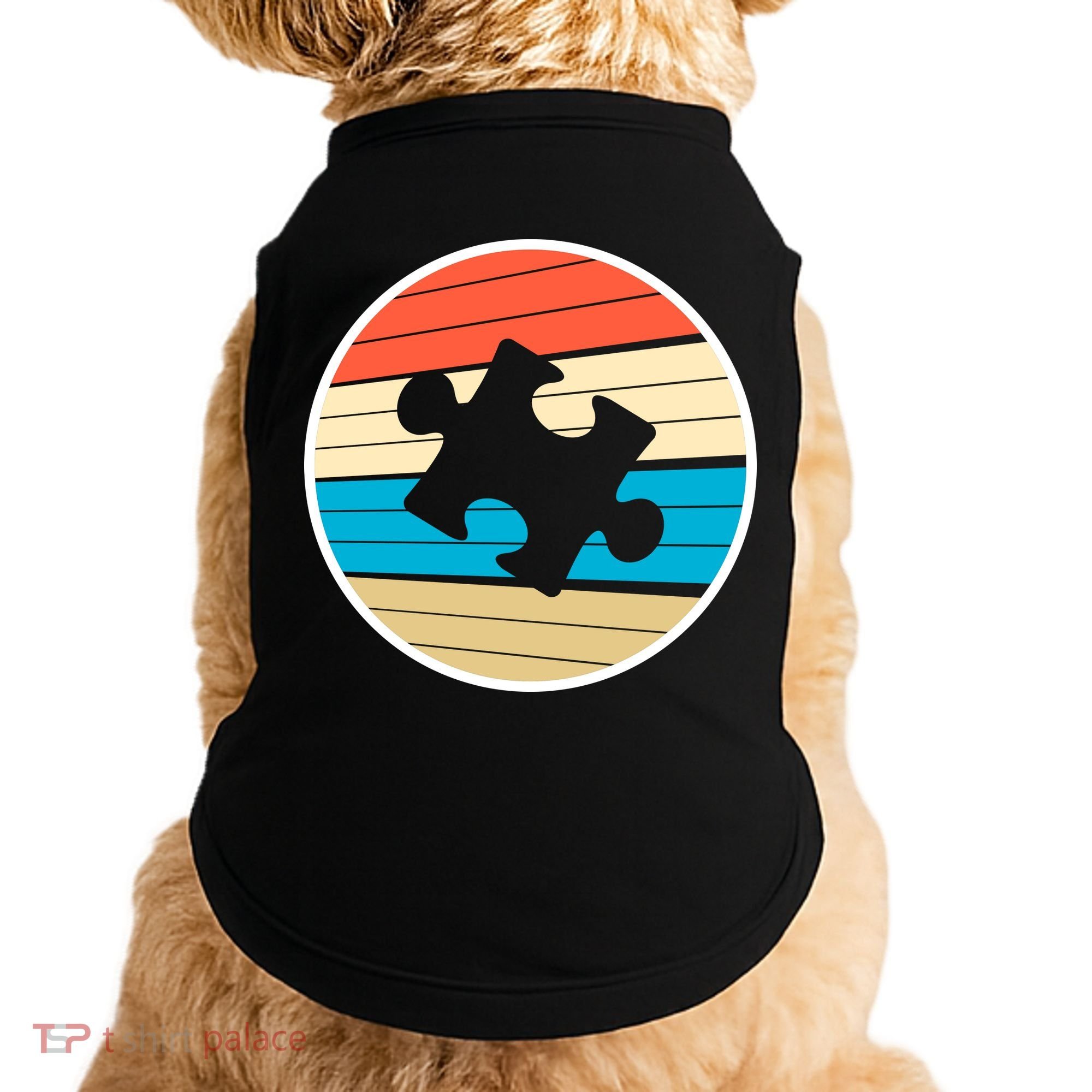 Retro Autism Awareness Puzzle Piece Doggie Tank