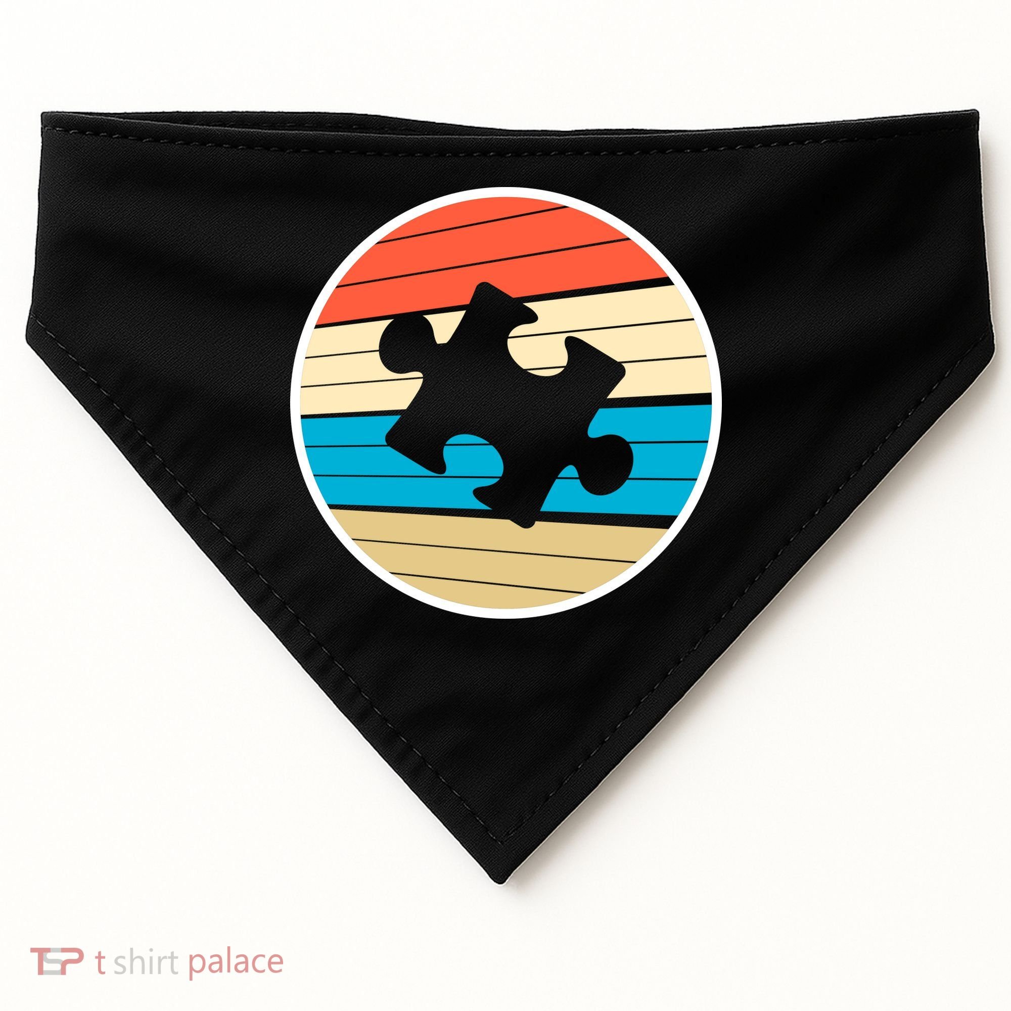 Retro Autism Awareness Puzzle Piece USA-Made Doggie Bandana