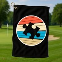 Retro Autism Awareness Puzzle Piece Golf Towel thumb 1
