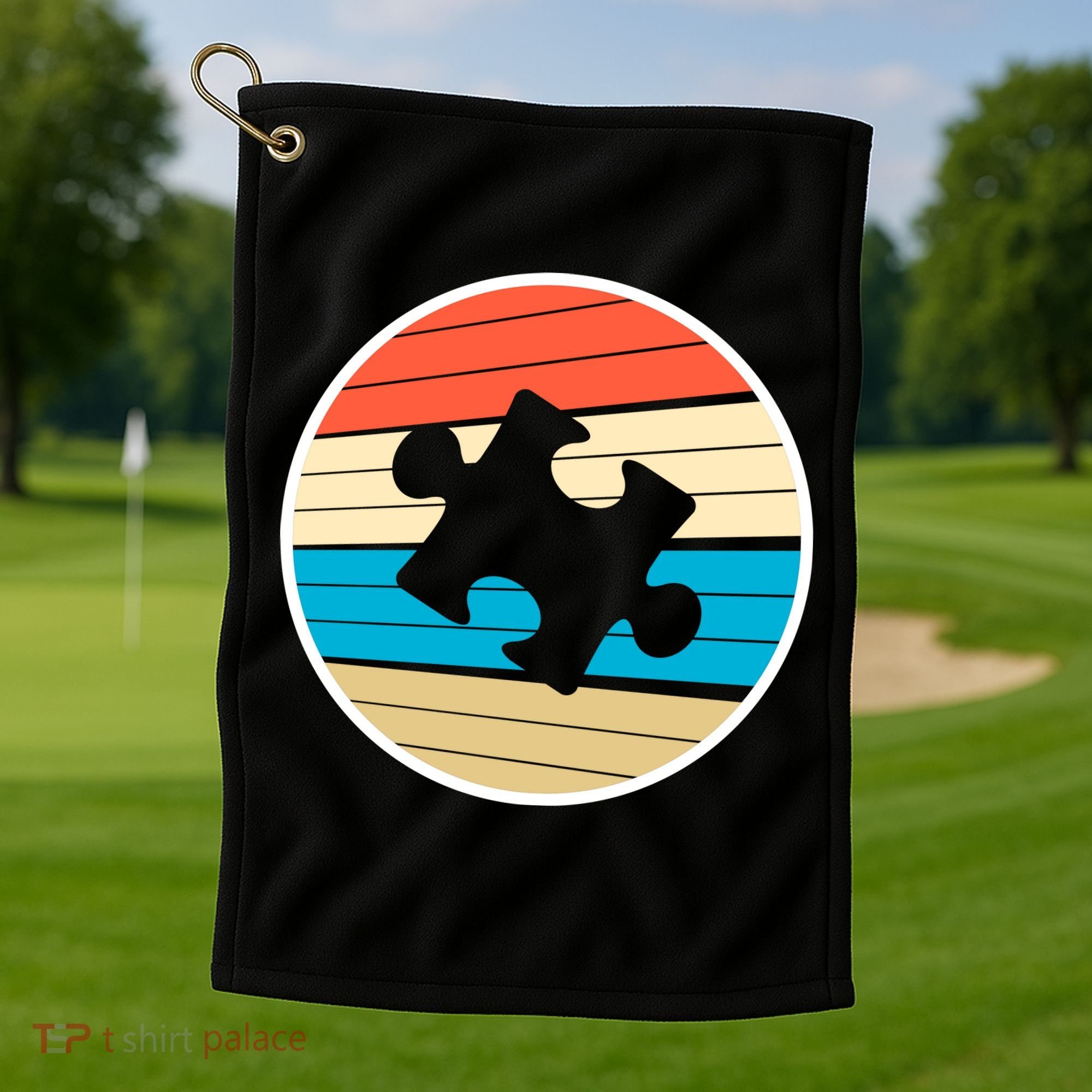 Retro Autism Awareness Puzzle Piece Golf Towel