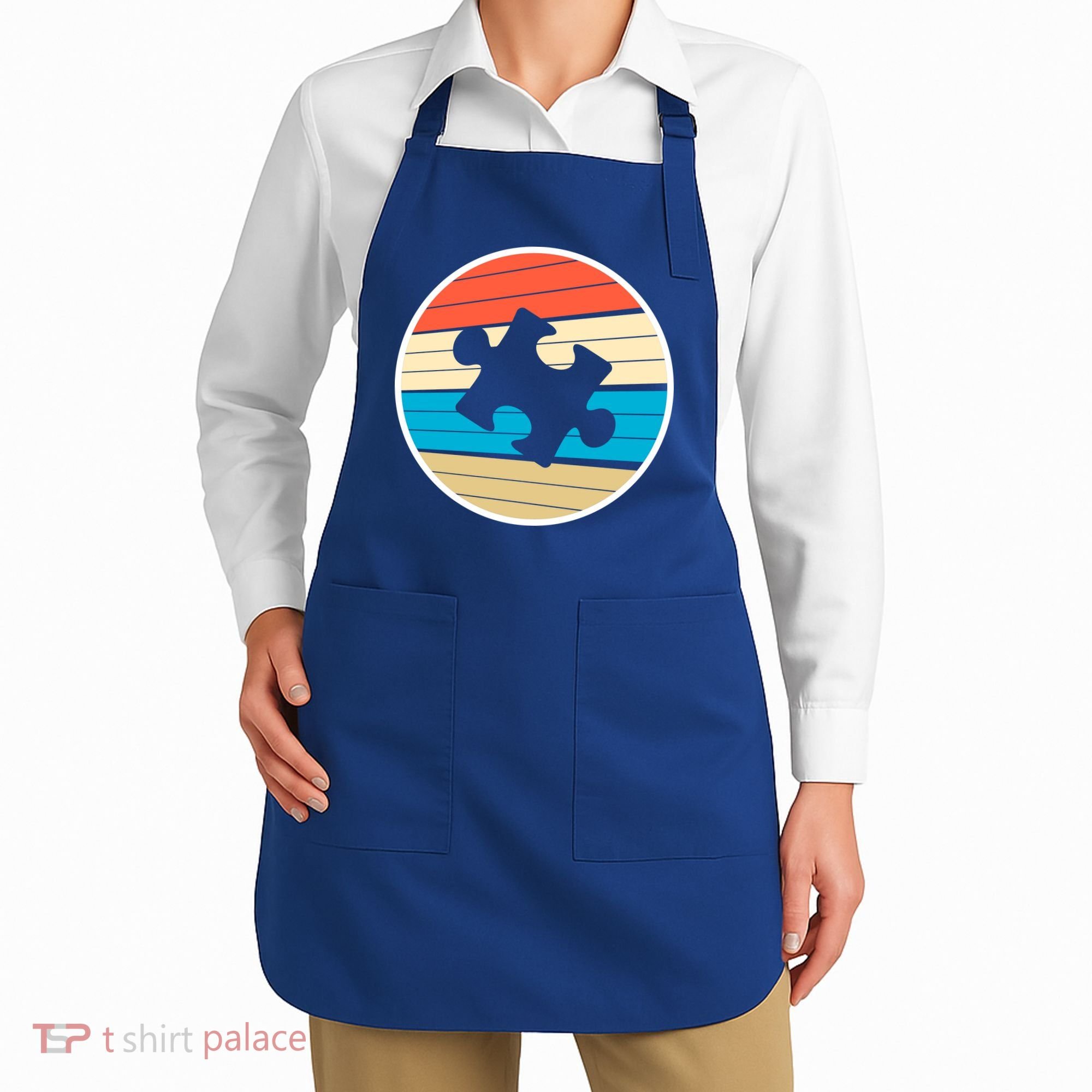 Retro Autism Awareness Puzzle Piece Apron