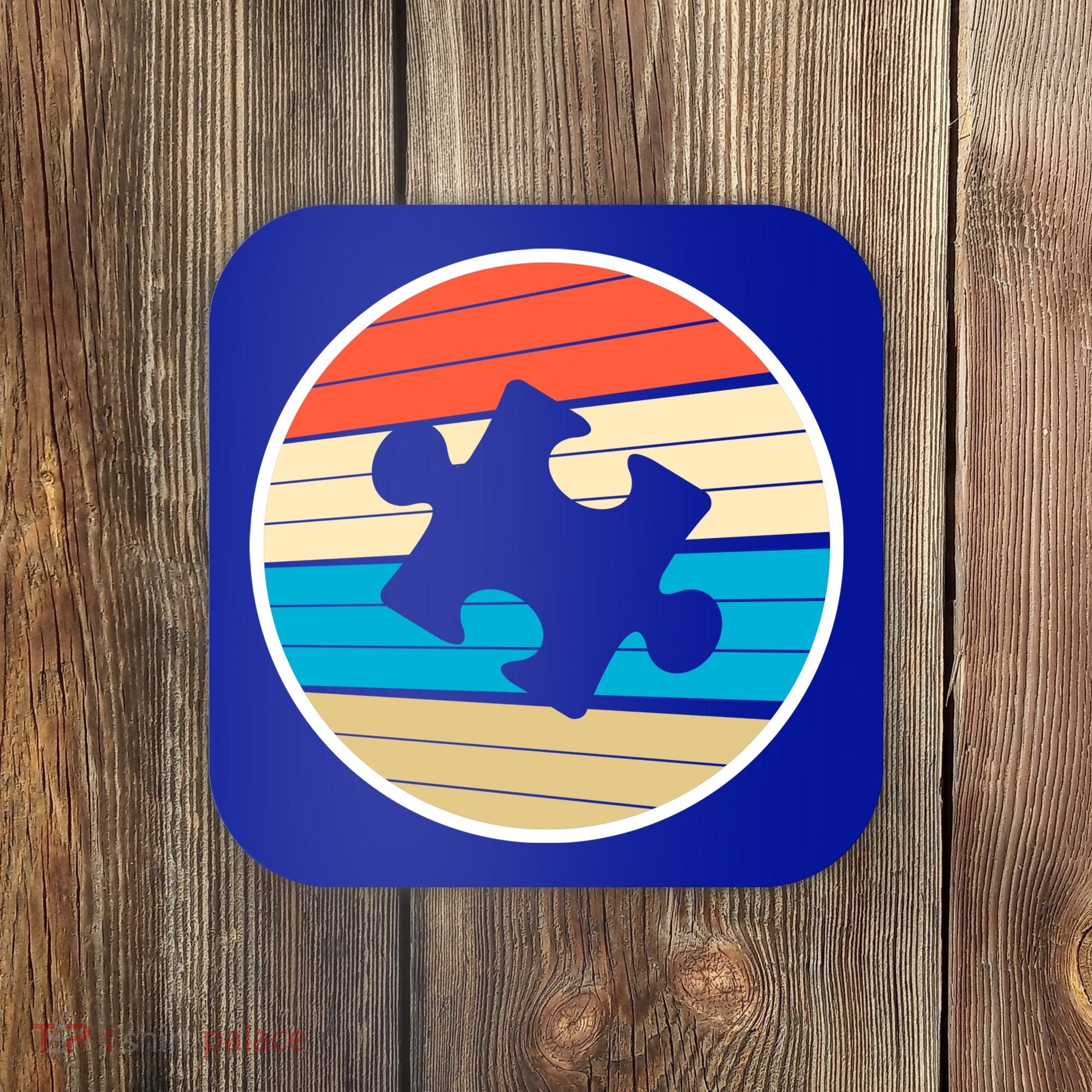 Retro Autism Awareness Puzzle Piece Coaster