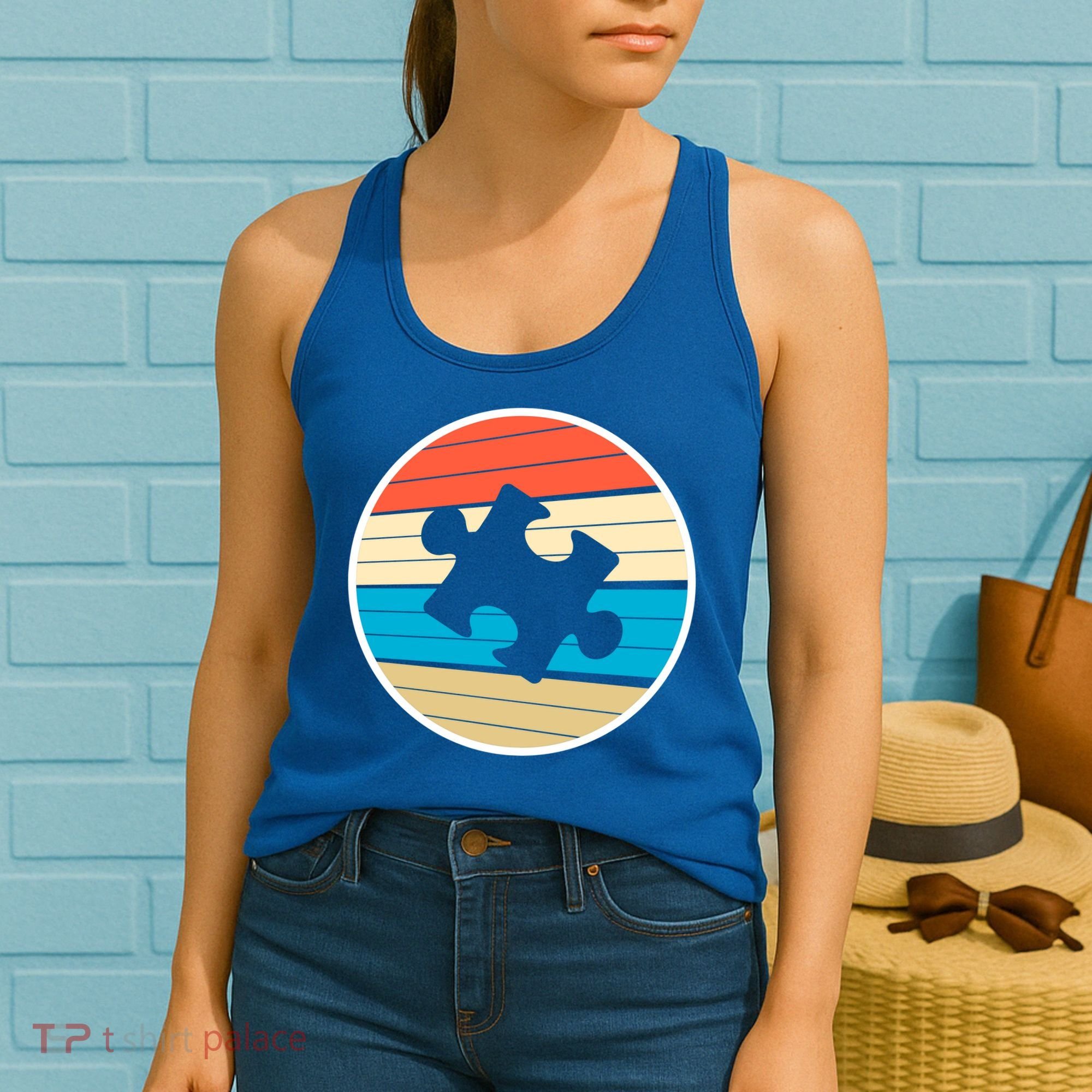 Retro Autism Awareness Puzzle Piece Women's Tank Top