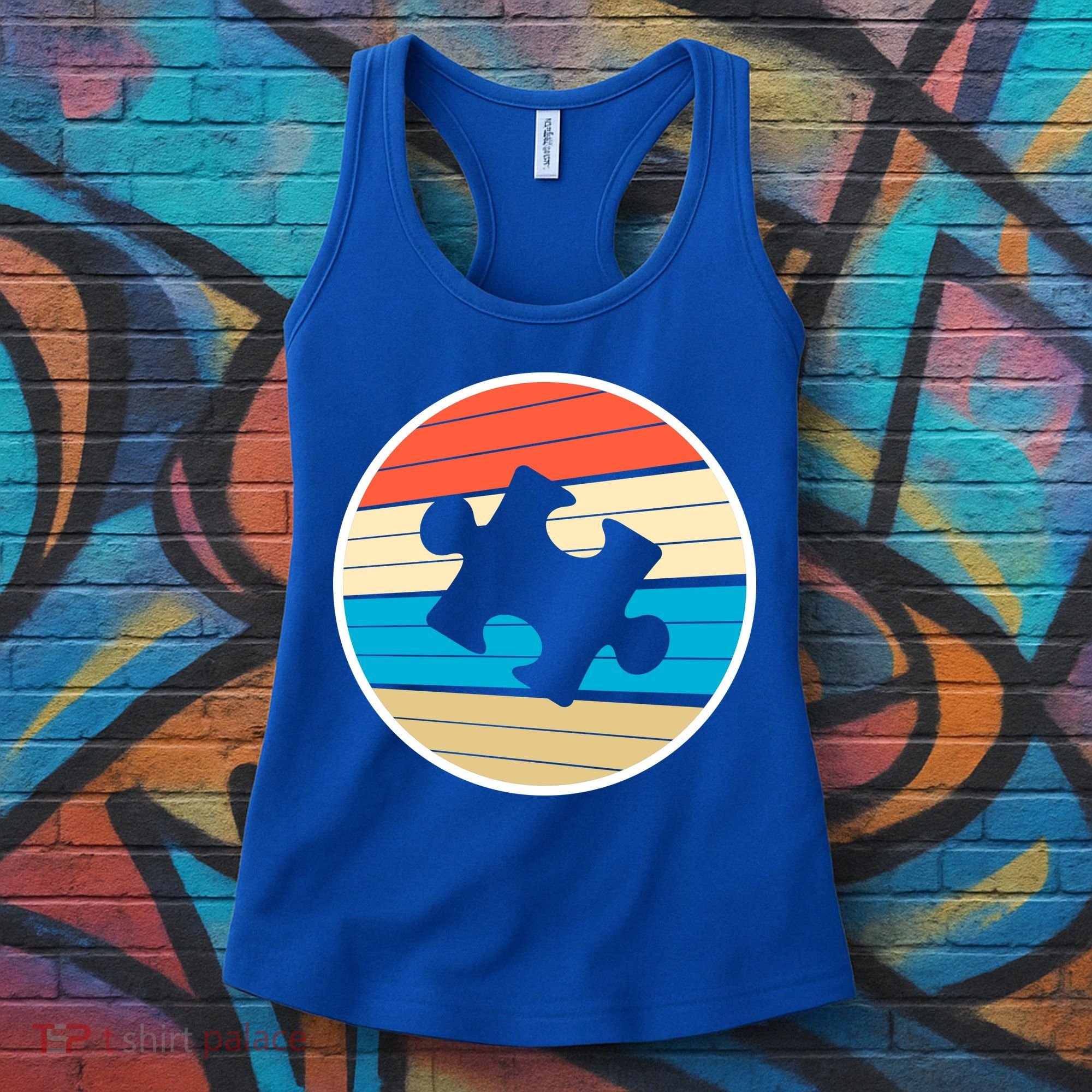 Retro Autism Awareness Puzzle Piece Women's Tank Top