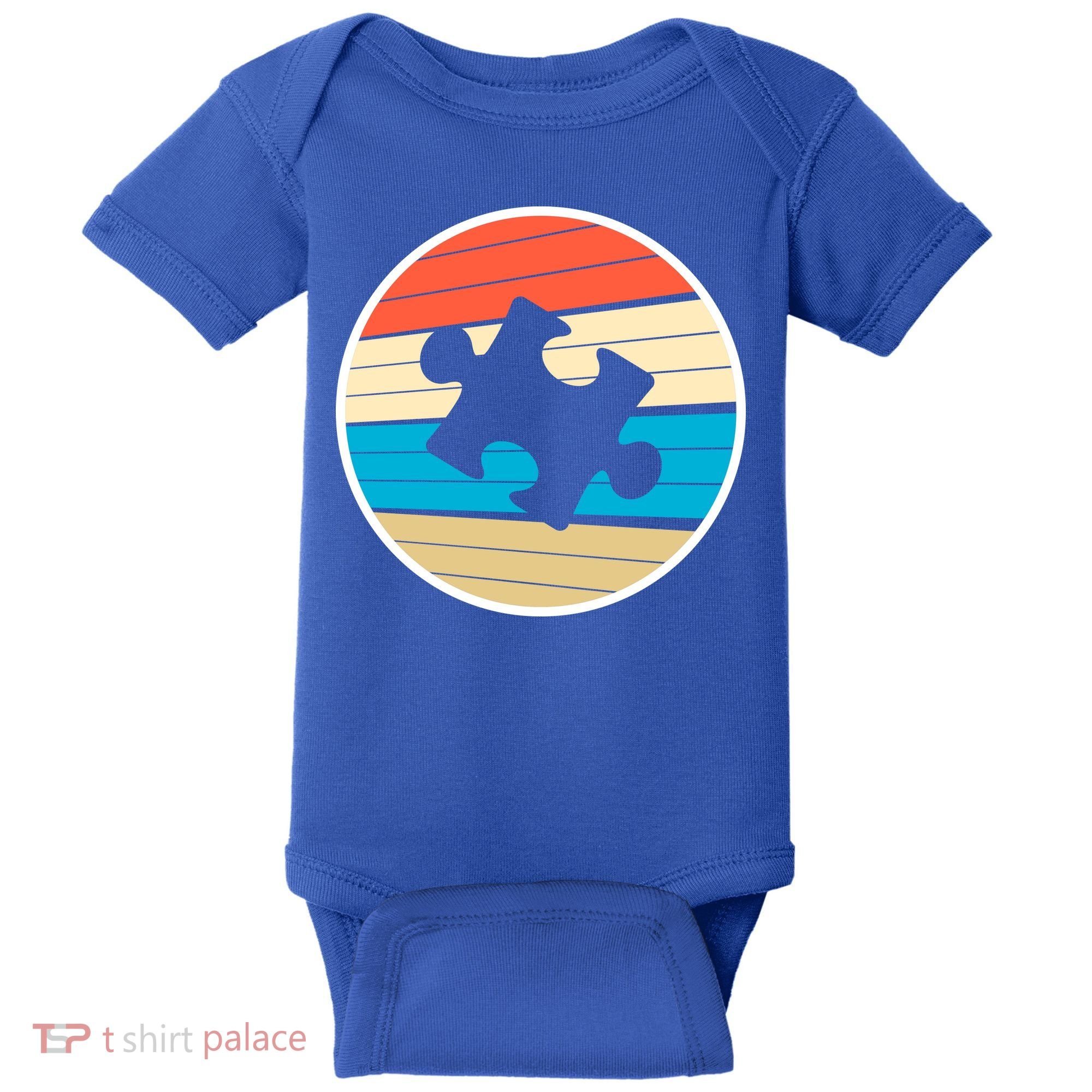 Retro Autism Awareness Puzzle Piece Baby Bodysuit