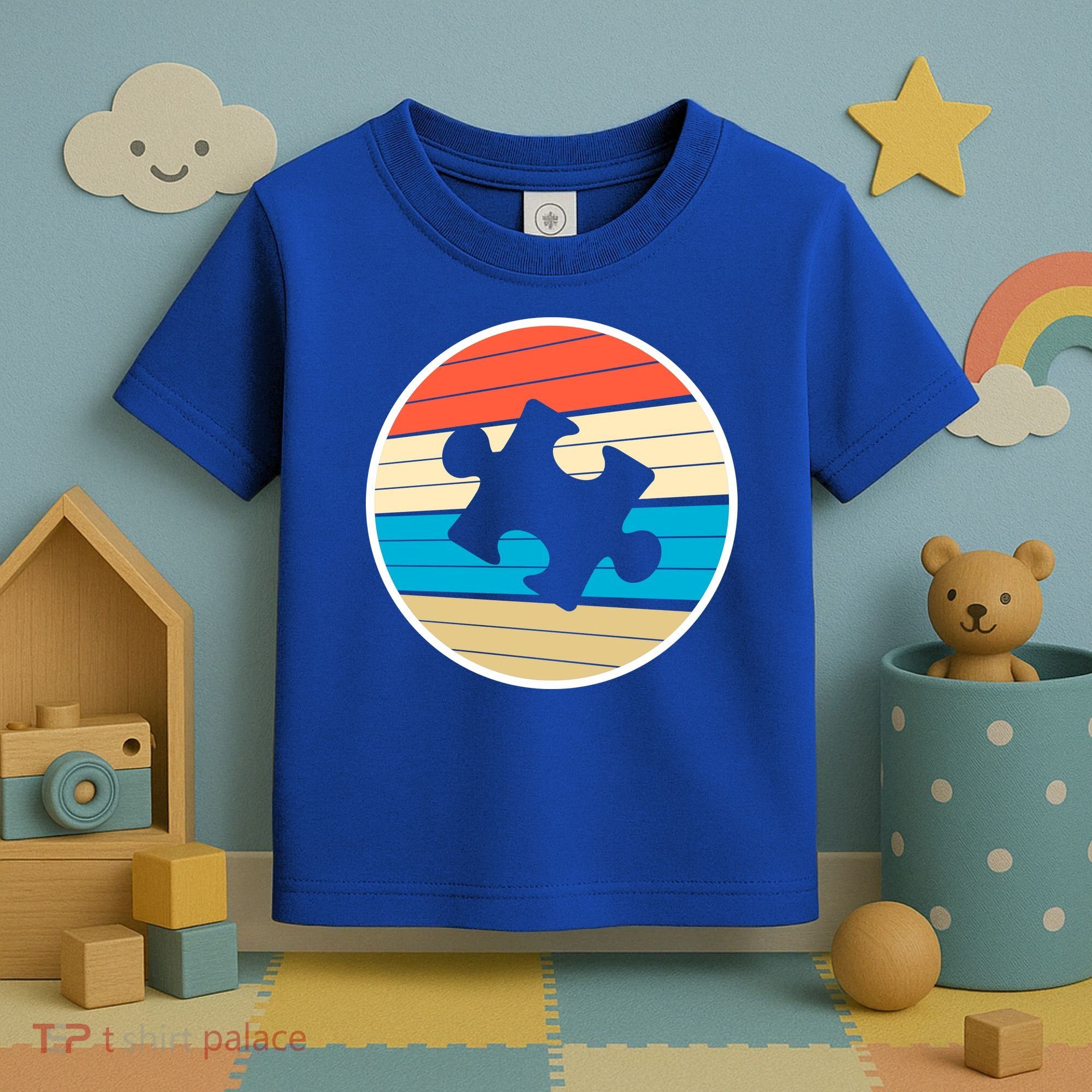 Retro Autism Awareness Puzzle Piece Toddler T-Shirt