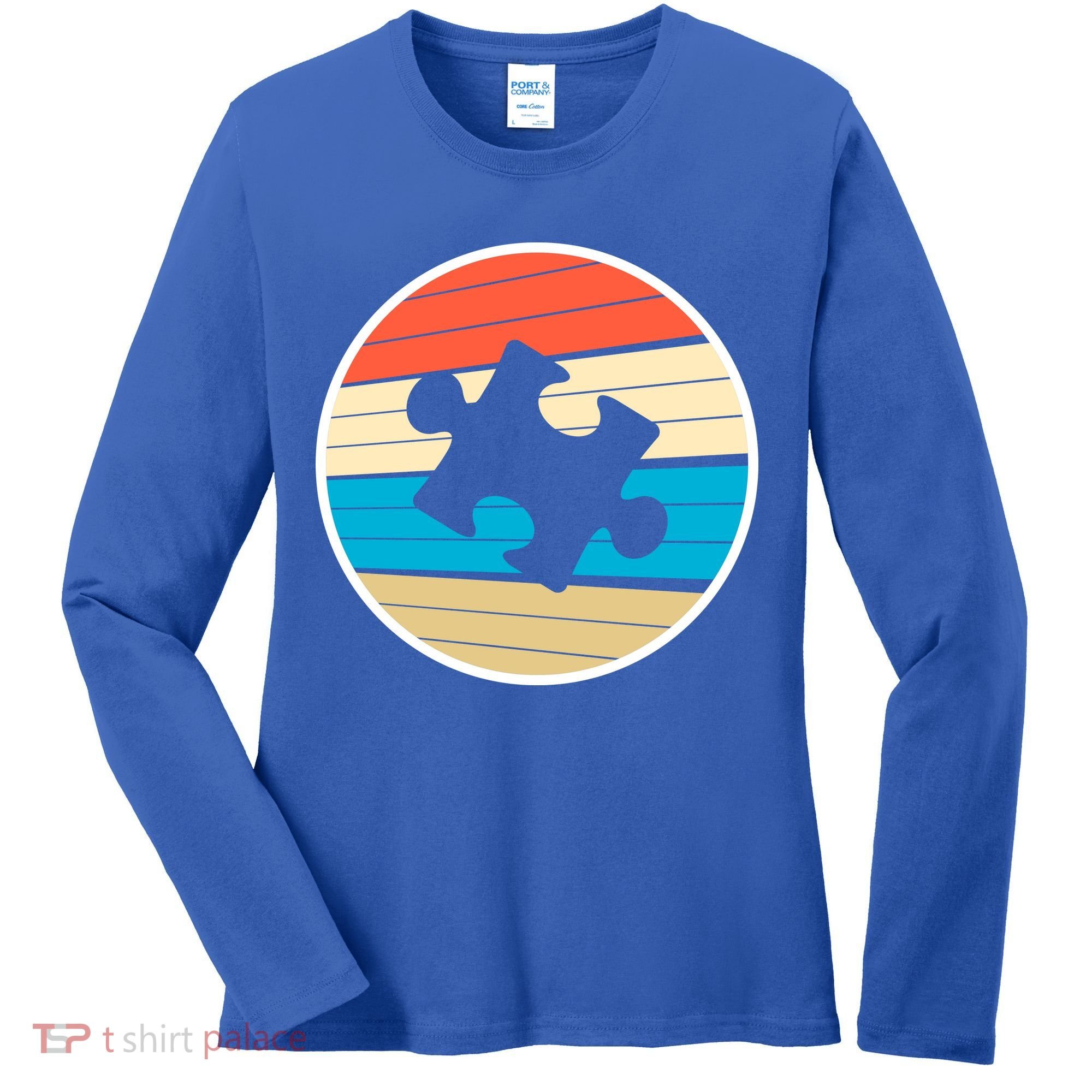 Retro Autism Awareness Puzzle Piece Women's Long Sleeve Shirt