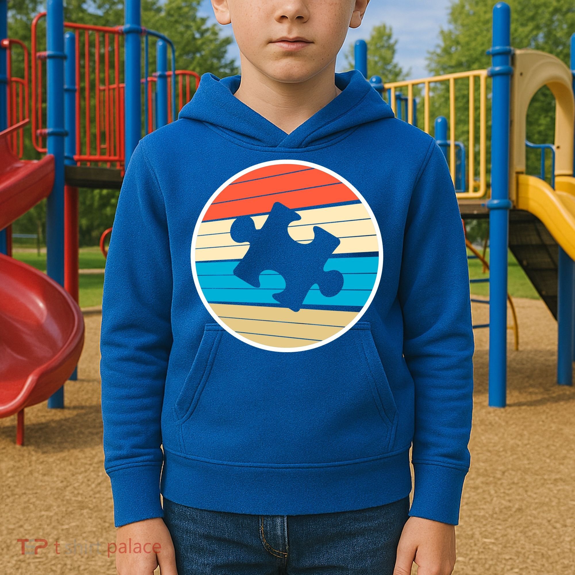 Retro Autism Awareness Puzzle Piece Kids Hoodie