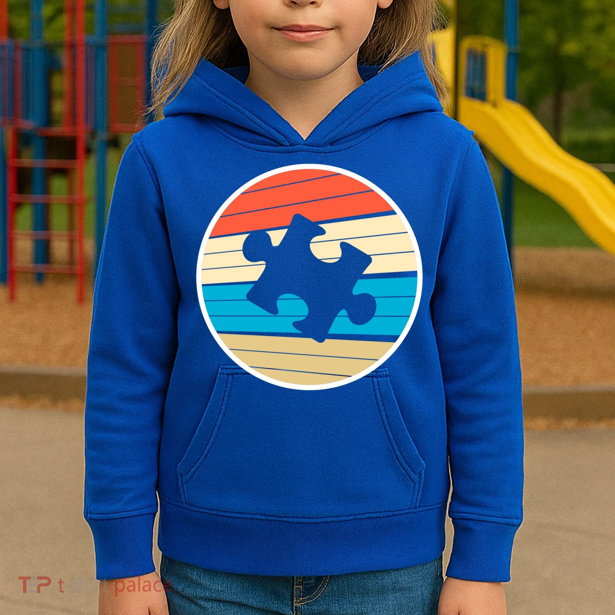 Retro Autism Awareness Puzzle Piece Kids Hoodie