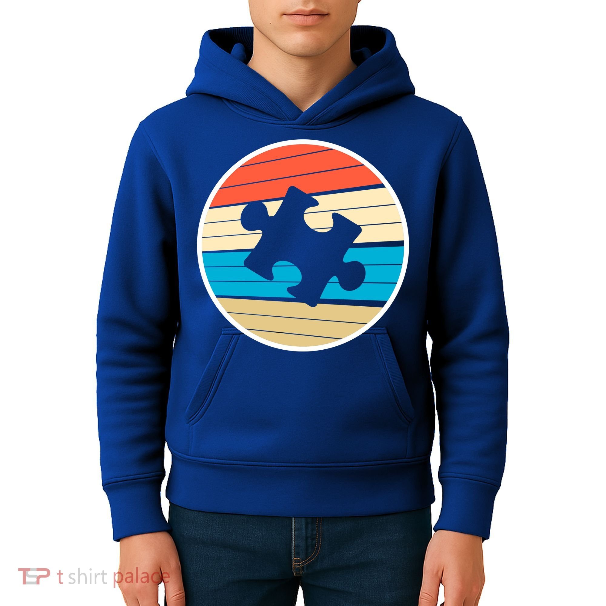 Retro Autism Awareness Puzzle Piece Kids Hoodie