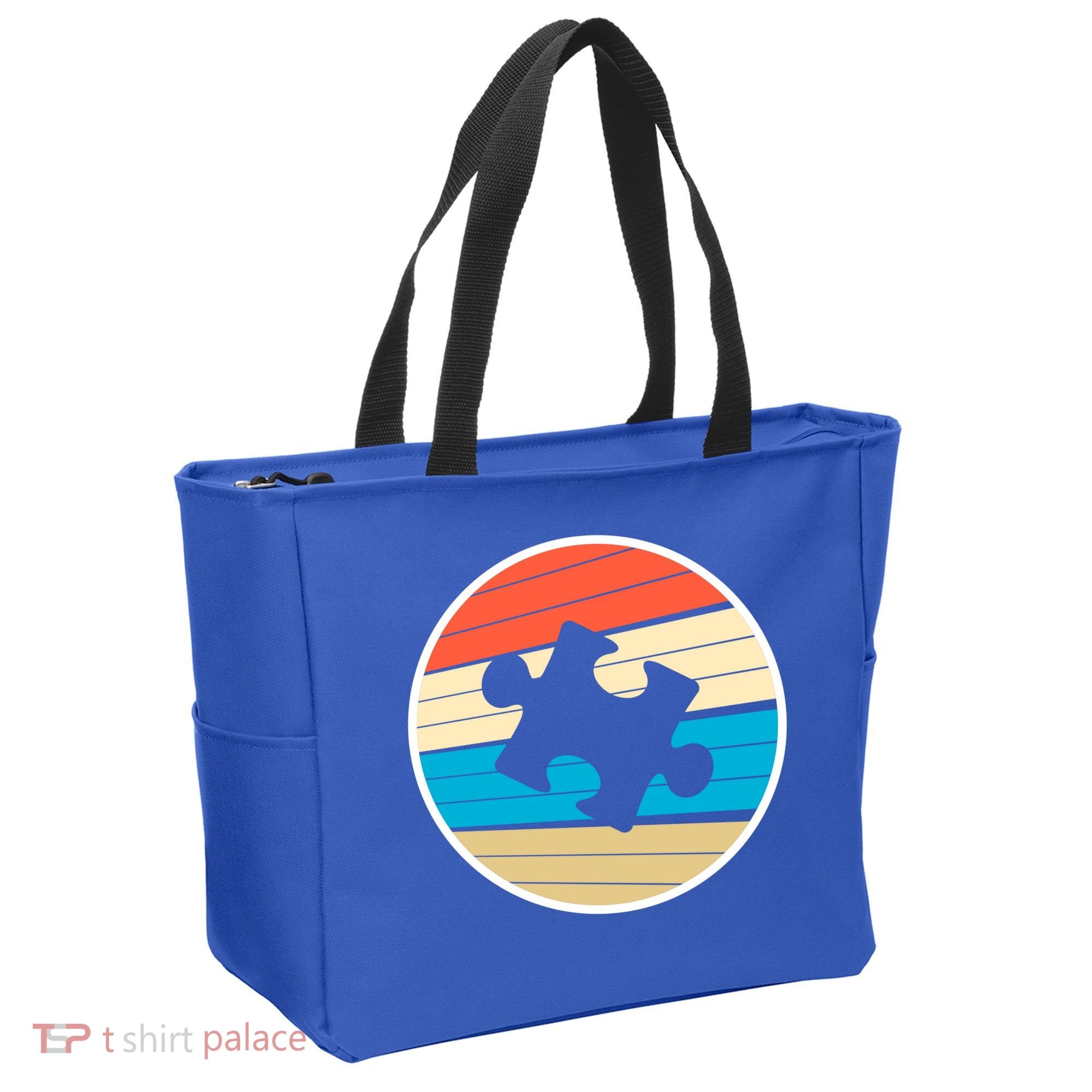 Retro Autism Awareness Puzzle Piece Tote Bag