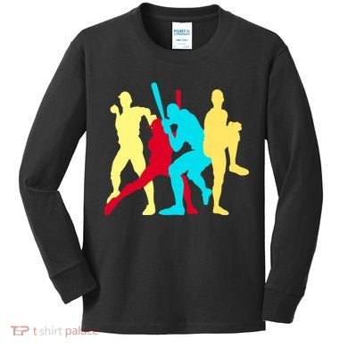 Retro Baseball Poses Kids Long Sleeve Shirt
