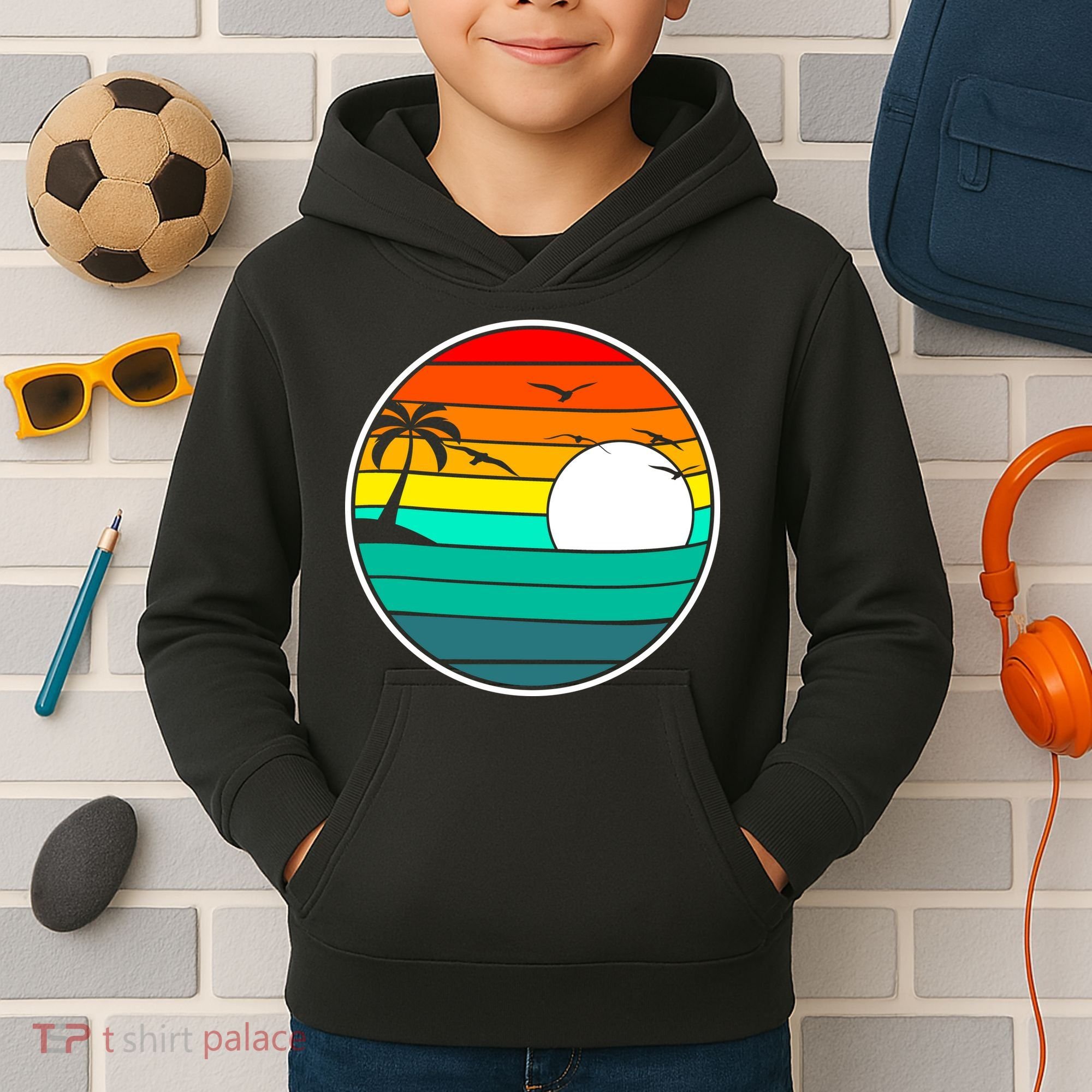 Retro Beach 80's Aesthetic  Kids Hoodie