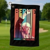 Retro Bernie Sanders Against The Machine Golf Towel thumb 1