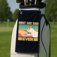 Retro Best Cat Dad Ever Golf Towel thumb 2