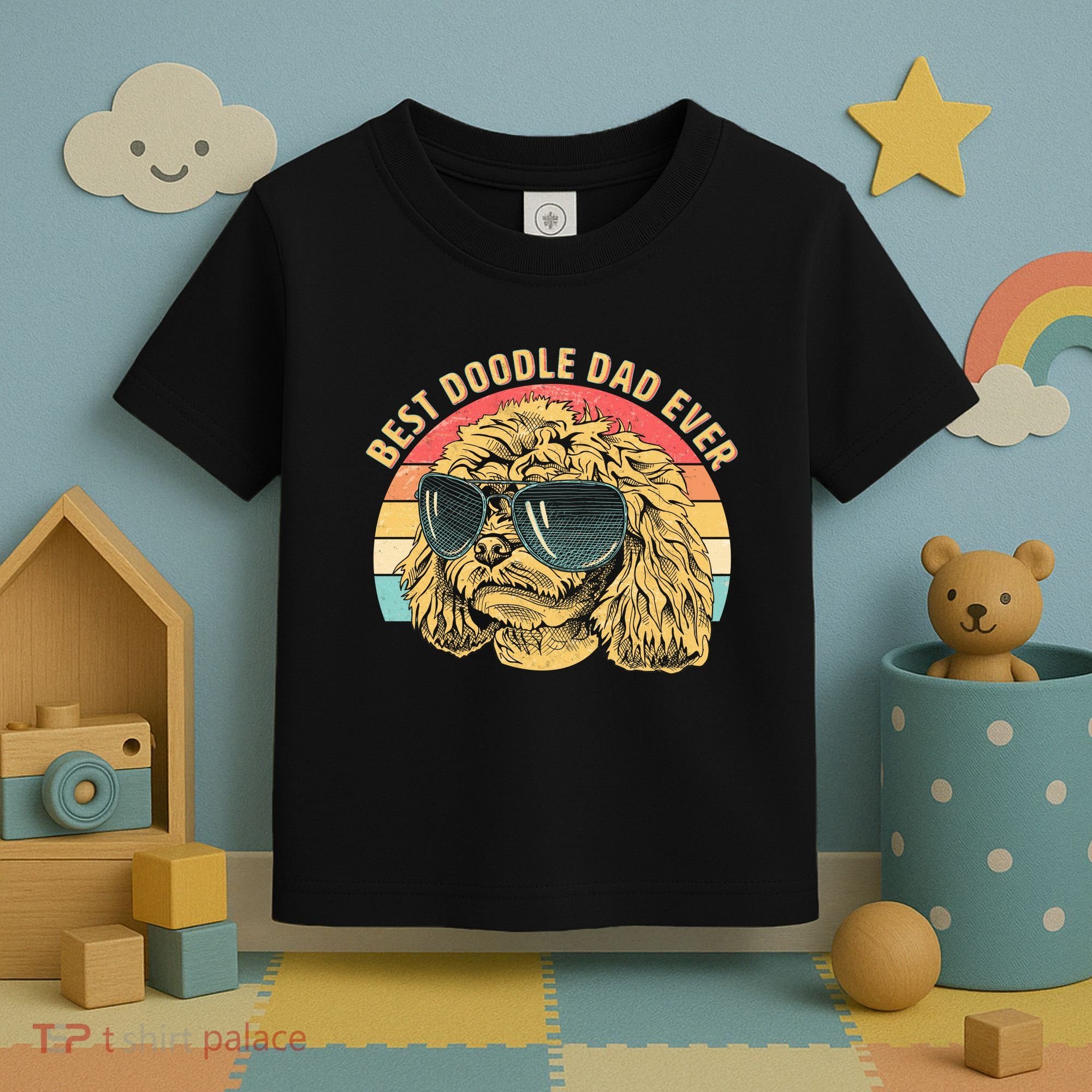 Retro Best Doodle Dad Ever Toddler T-Shirt