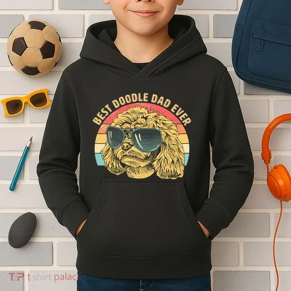 Retro Best Doodle Dad Ever Kids Hoodie