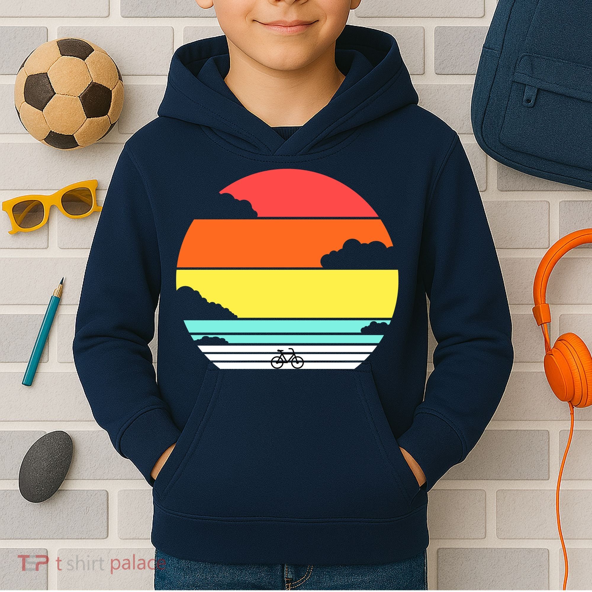 Retro Bicycle Sunset Kids Hoodie