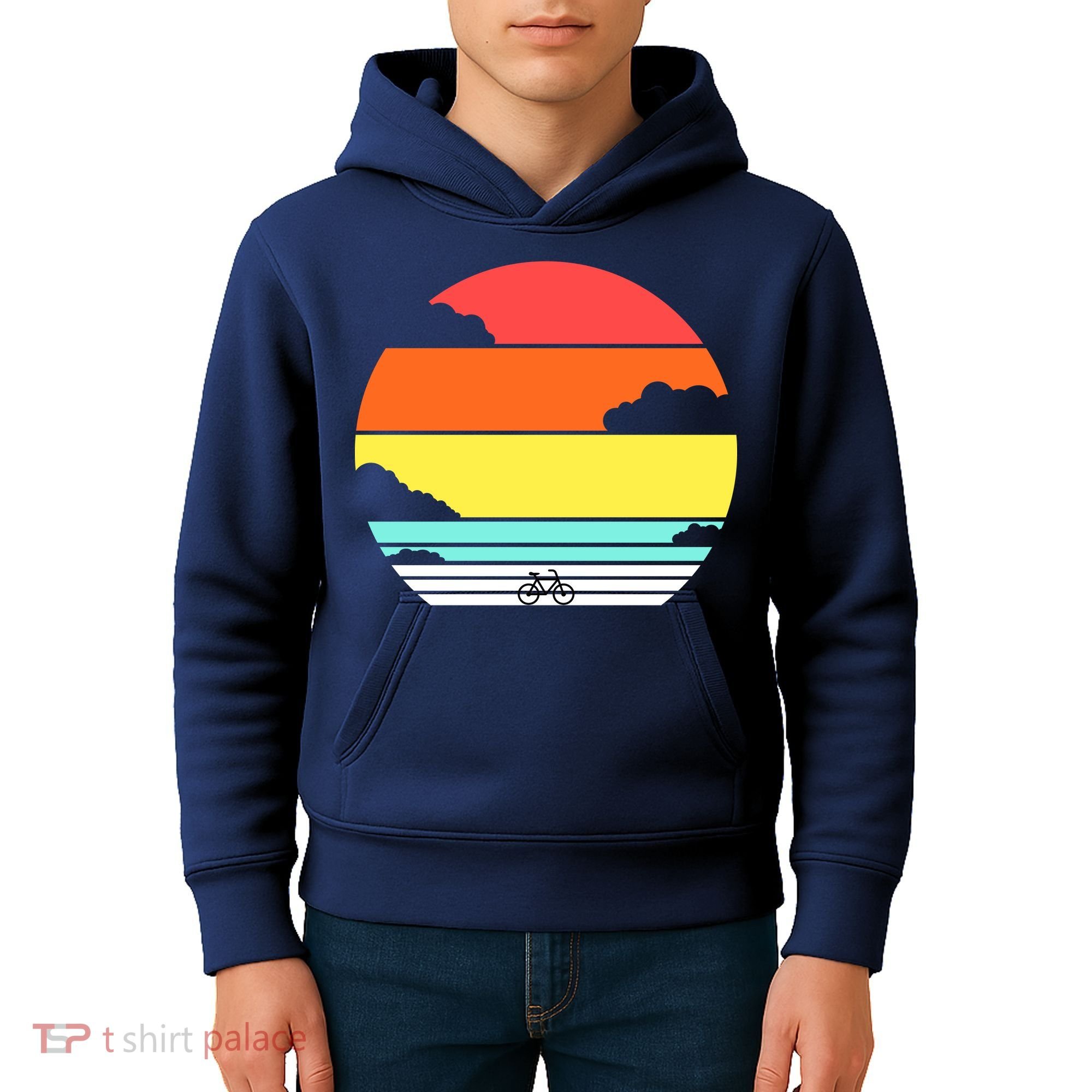 Retro Bicycle Sunset Kids Hoodie
