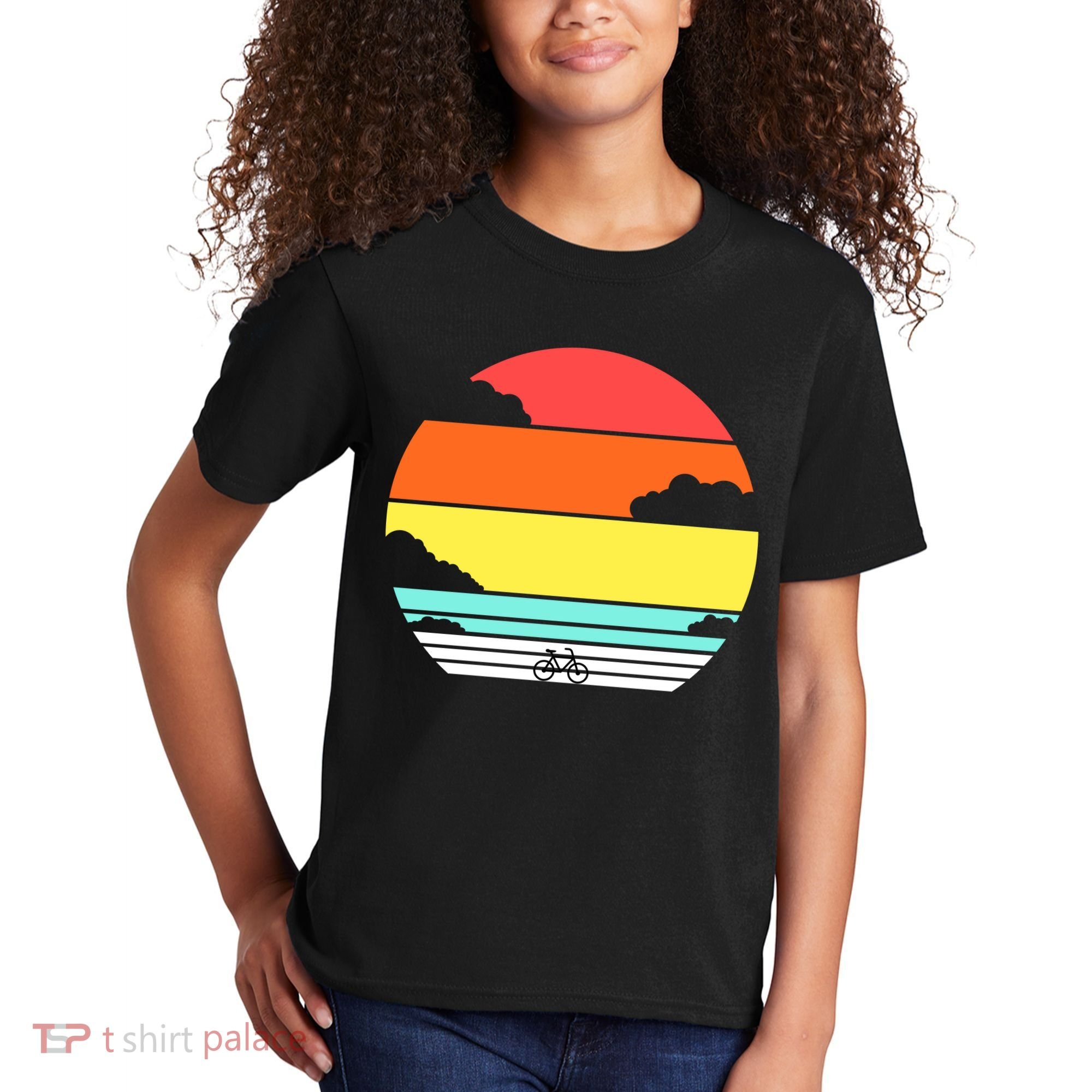 Retro Bicycle Sunset Kids T-Shirt