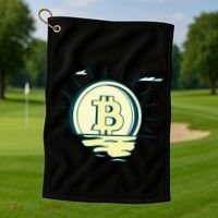 Retro Bitcoin Sunrise Golf Towel thumb 1