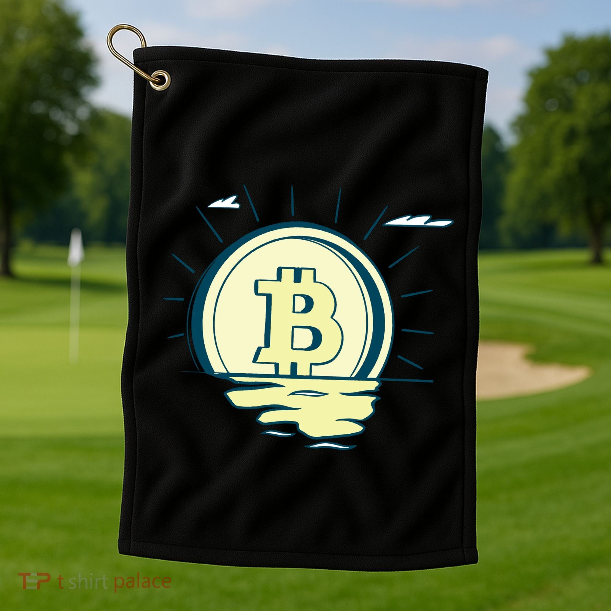 Retro Bitcoin Sunrise Golf Towel