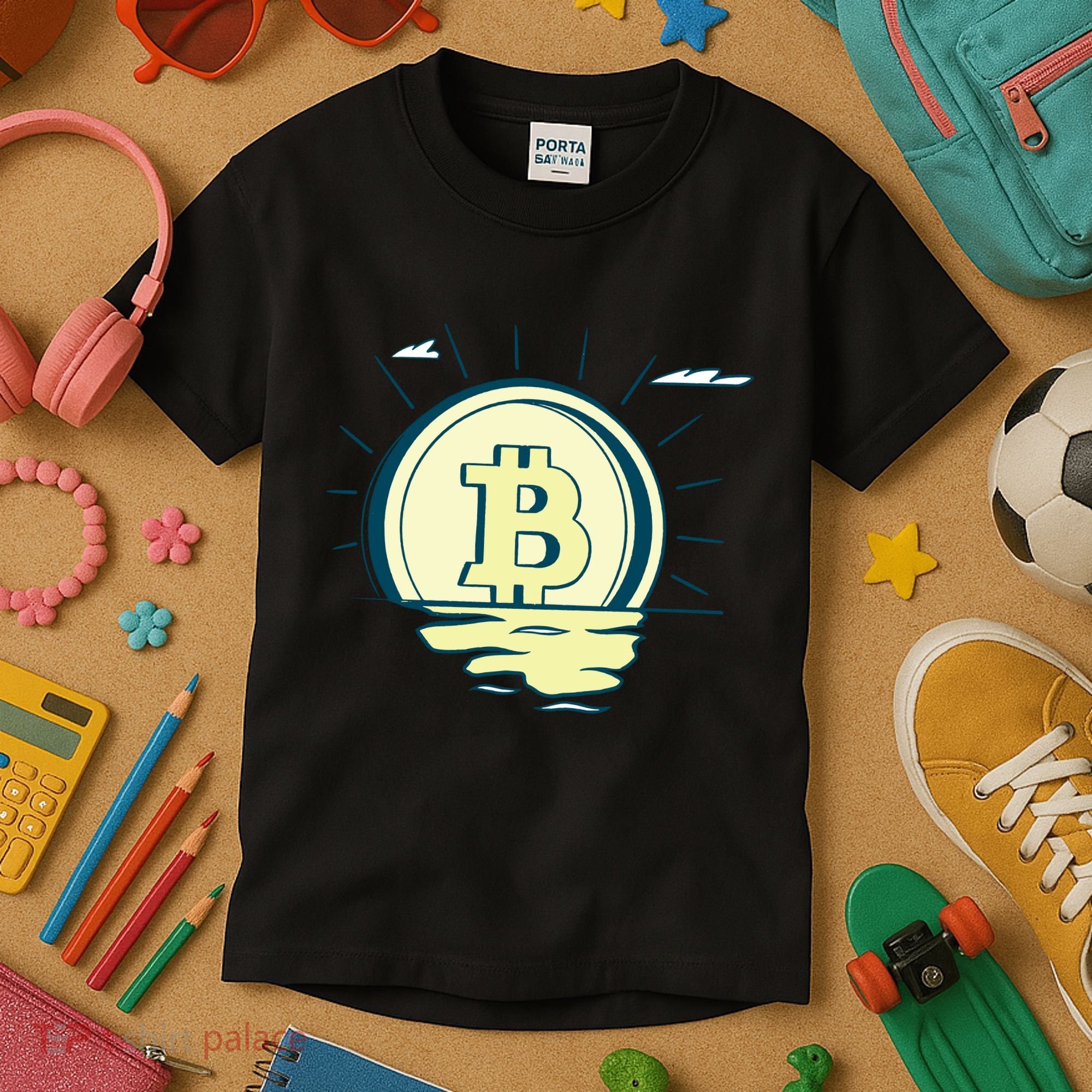 Retro Bitcoin Sunrise Kids T-Shirt