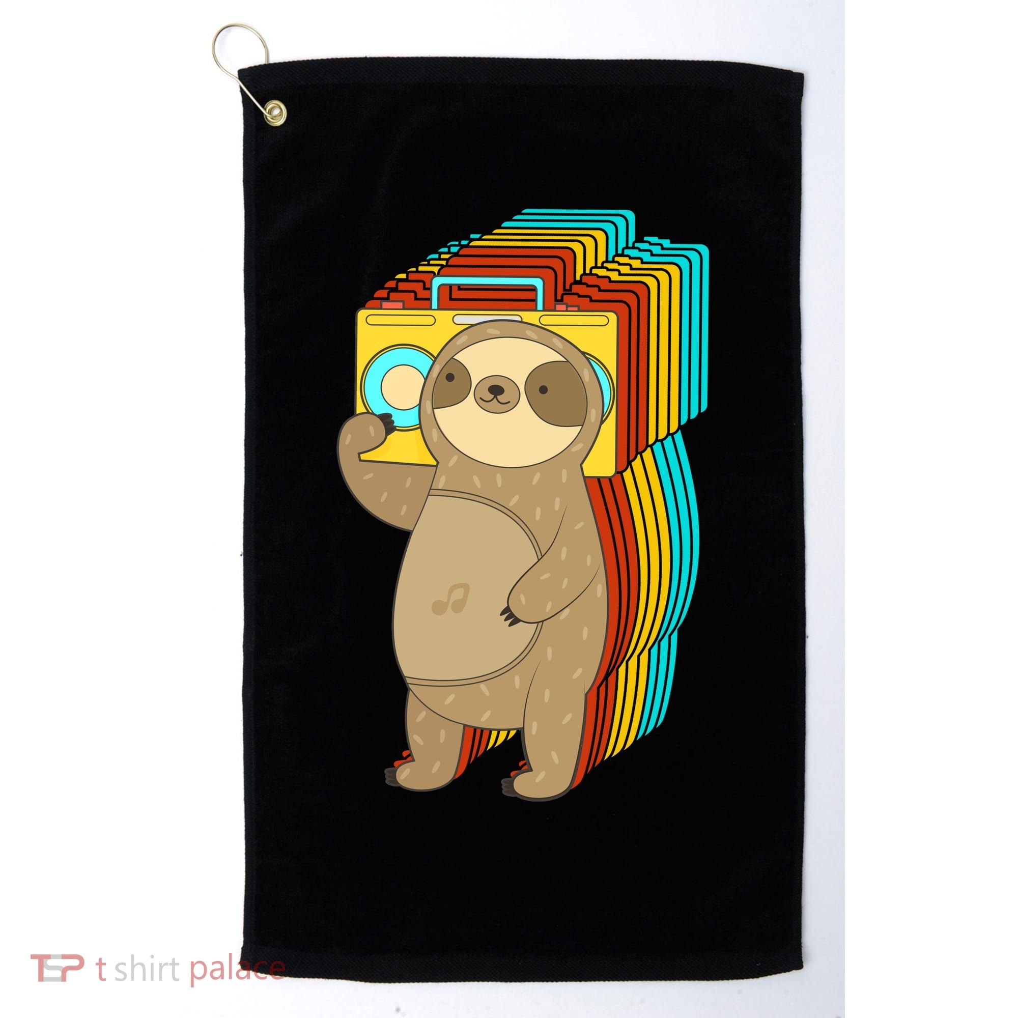 Retro Boombox Sloth Golf Towel