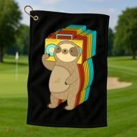 Retro Boombox Sloth Golf Towel thumb 1