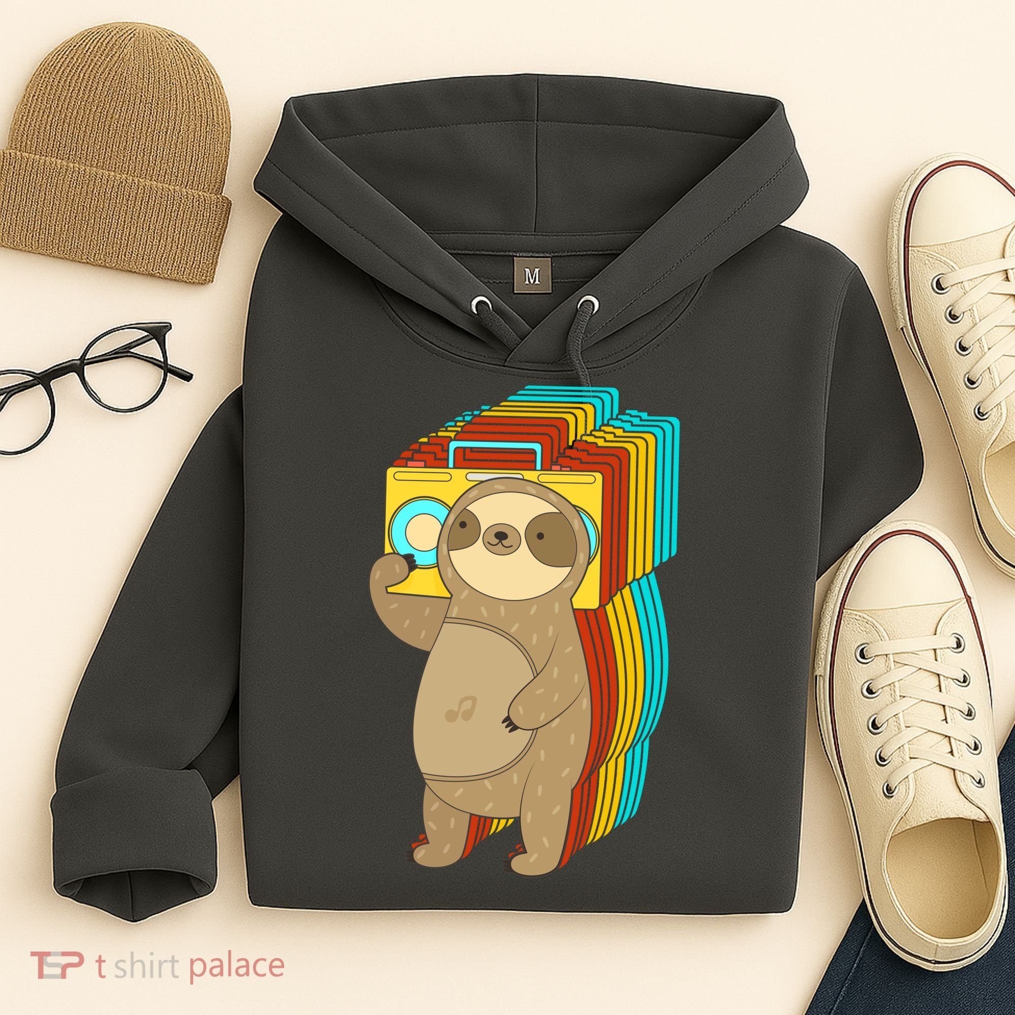 Retro Boombox Sloth Hoodie