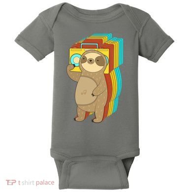 Retro Boombox Sloth Baby Bodysuit