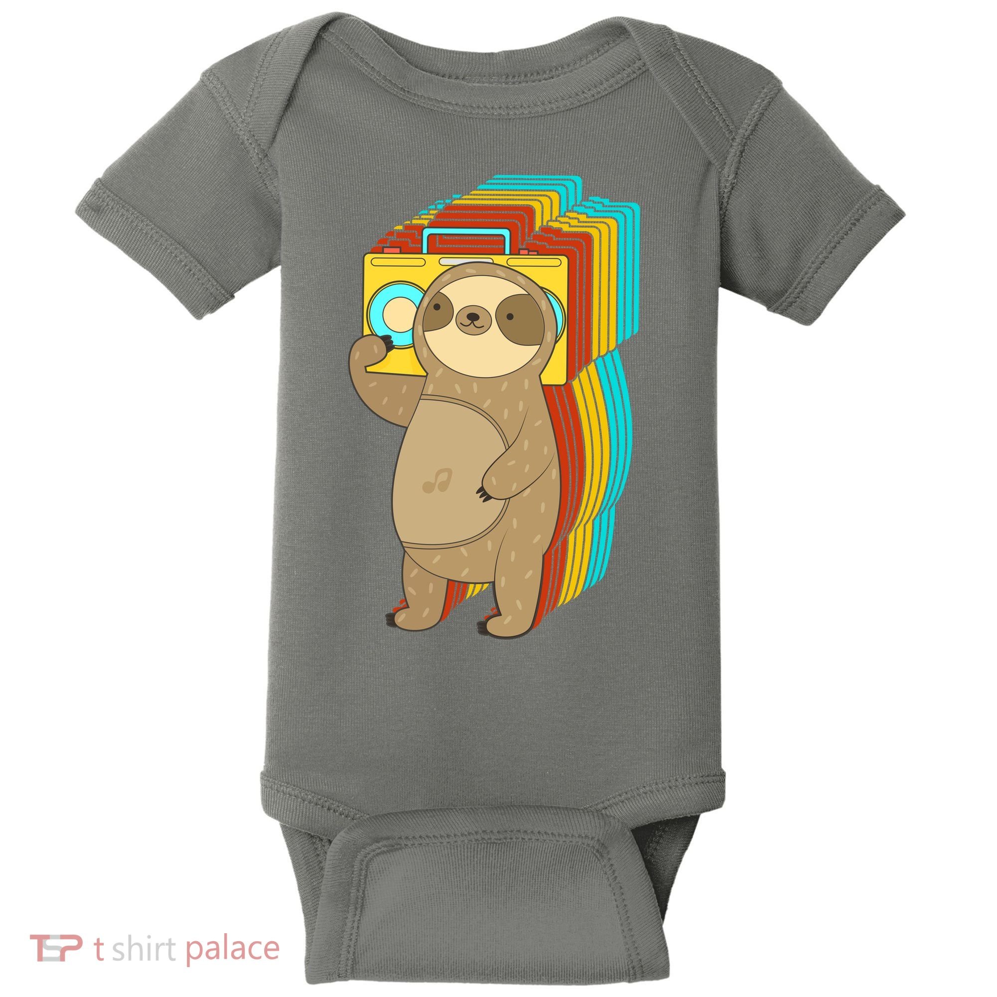 Retro Boombox Sloth Baby Bodysuit