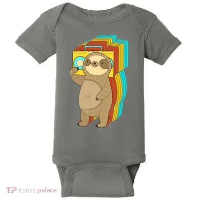 Retro Boombox Sloth Baby Bodysuit