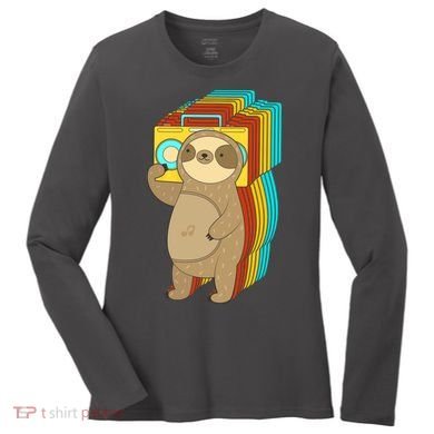 Retro Boombox Sloth Women's Long Sleeve Shirt