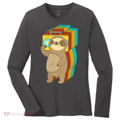 Retro Boombox Sloth Women's Long Sleeve Shirt