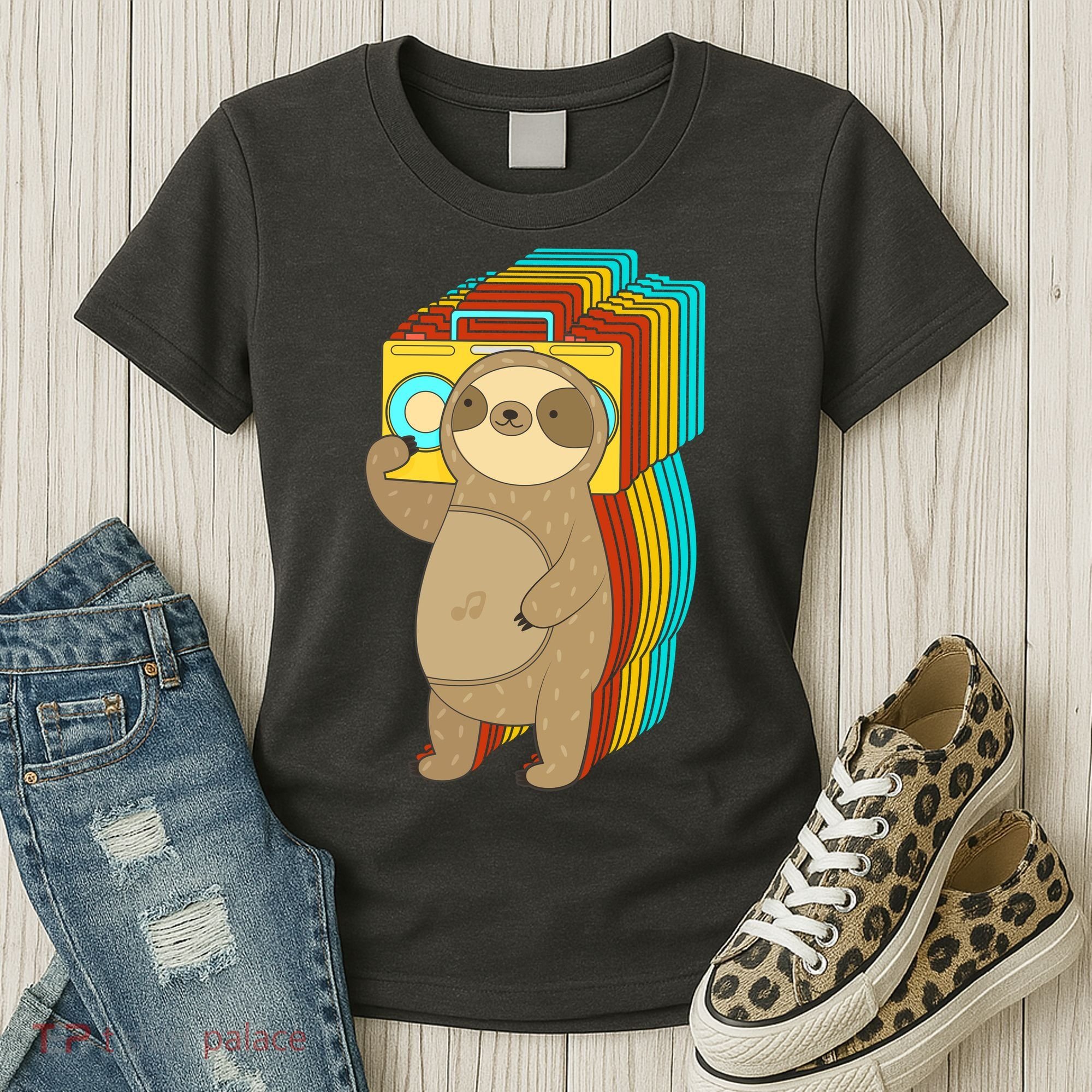 Retro Boombox Sloth Women's T-Shirt