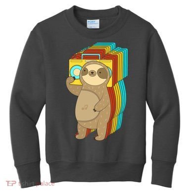 Retro Boombox Sloth Kids Sweatshirt