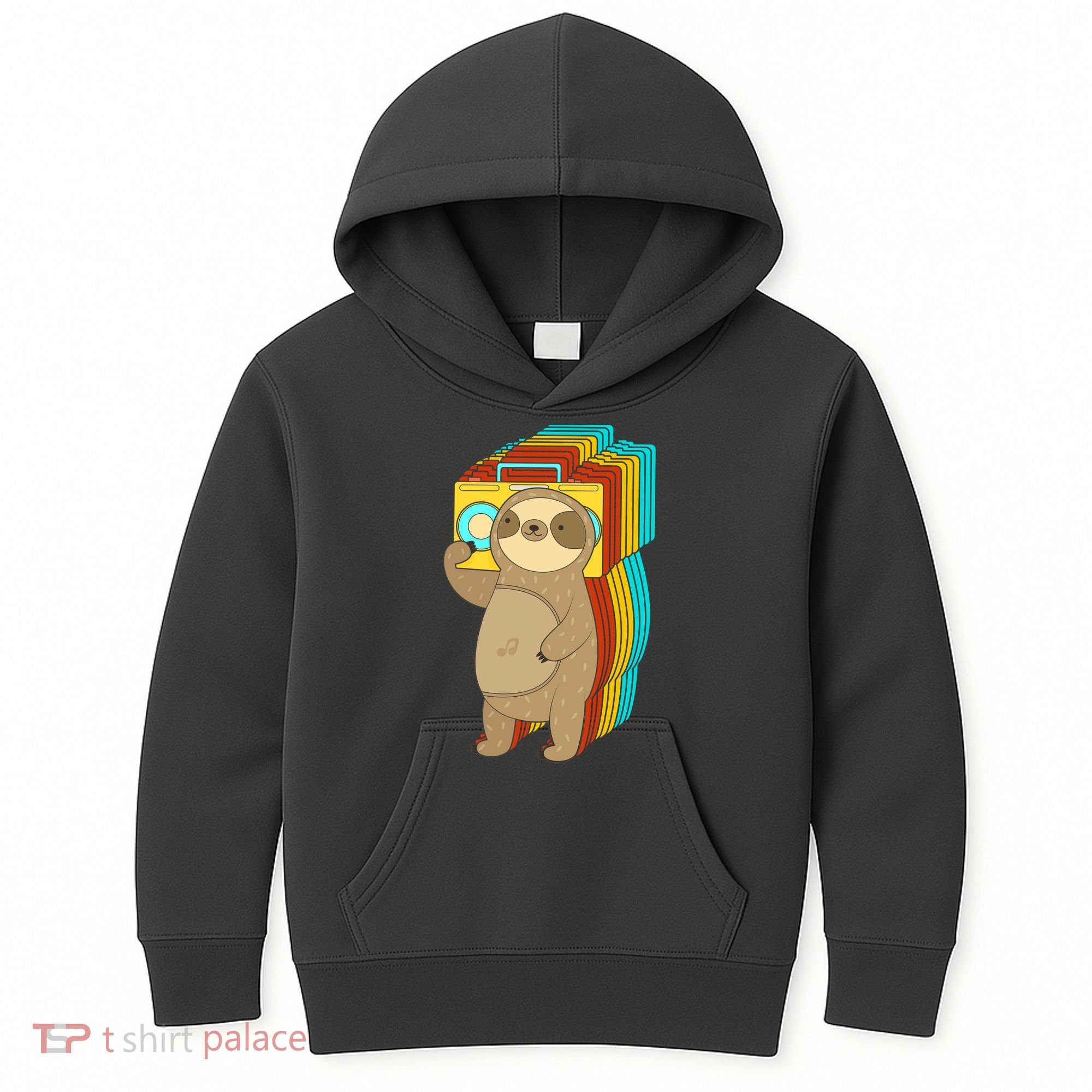 Retro Boombox Sloth Kids Hoodie