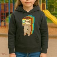 Retro Boombox Sloth Kids Hoodie thumb 3