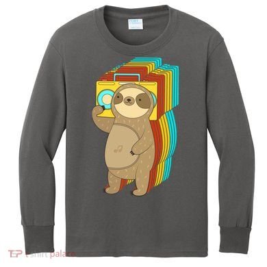 Retro Boombox Sloth Kids Long Sleeve Shirt